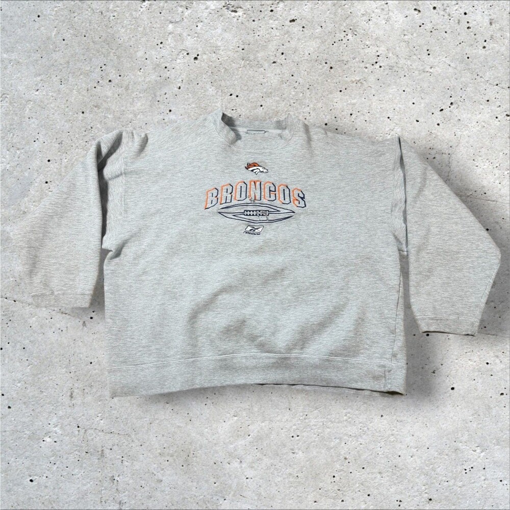 Vtg Denver Broncos Reebok Sweatshirt Mens XL Gray Embroidered Logo NFL y2k